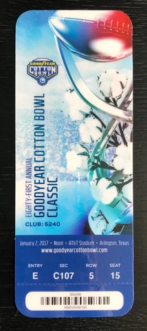 2017 COTTON BOWL COLLEGE FOOTBALL TICKET 1/2/17 Western Michigan Wisconsin CLUB Cover