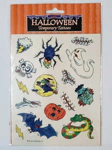 Vintage 1990'S GIBSON Halloween Temp Tattoos Ghost Skeleton Spider Witch Bat - Picture 1 of 4