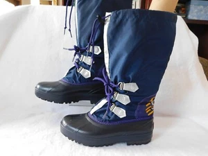 Vtg Sorel Hand Crafted Natural Rubber Women's Blue & Purple Laces Boots Size 7  - Picture 1 of 9