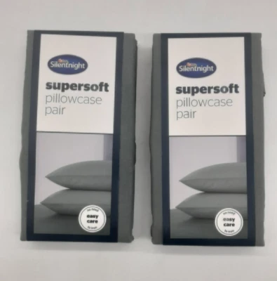 Silentnight Supersoft Pillowcase Pair 2 Packs Dark Grey - BRAND NEW 48 x 76cm - Image 1 of 3