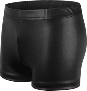 Kids Girl Elastic Waist Shiny Metallic Ballet Dance Shorts 11-12 Years, Black - Picture 1 of 7