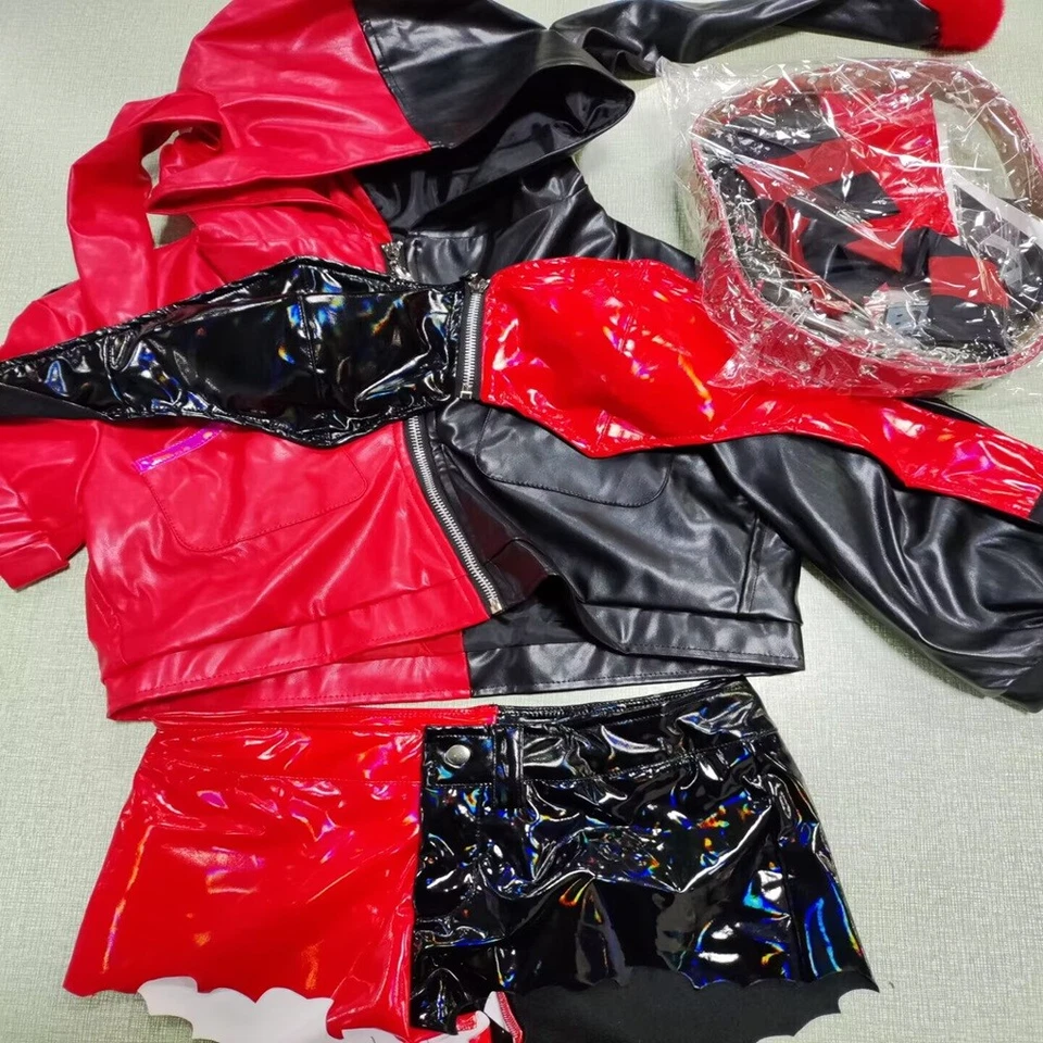 Conjunto de pantalones cortos de abrigo rojo negro con tapa de tubo Foto 1 de 1