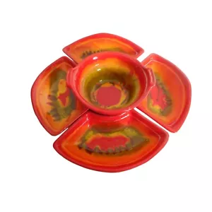 Vtg MCM Mid Century Lazy Susan Serving chip dip Set Calif Pottery drip glaze - Picture 1 of 6