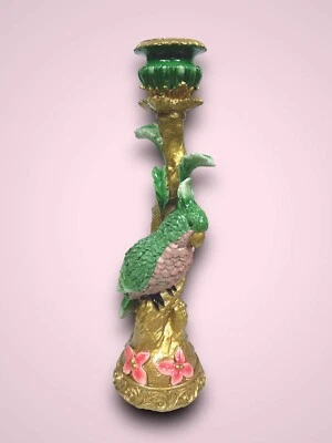 Exotic Candle Holder With Parrot Parakeet Branch Twig Gold Green 33cm New - Image 1 of 4
