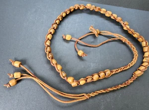 Vintage wooden beaded women's belt 52" total length .5" beads rawhide - Picture 1 of 3