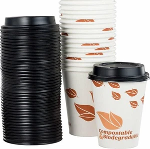[100-Ct.] 12-Oz. Tazas de café de papel compostable y tapas de cúpula de Avant Grub - Imagen 1 de 7