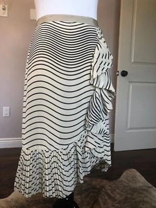 Neu ohne Etikett Tory Burch Wickelrock beige marineblau gestreift halbhoch Seide gestreift Größe 2 - Bild 1 von 5