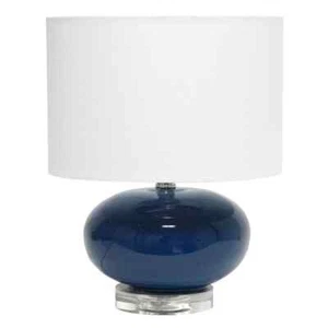 Lalia Home 15.25 in. Blue Modern Ovaloid Glass Bedside Table Lamp w/ White Shade - Picture 1 of 10