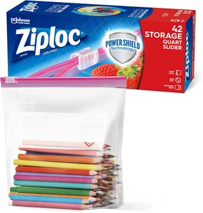 Ziploc Slider Food Storage Freezer Bag Zip Lock Plastic Travel Quart Size 42 Ct* - Picture 1 of 12