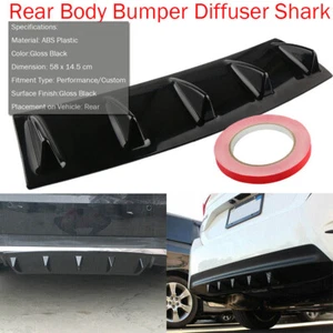 Car Rear Body Bumper Lip Diffuser Shark Fin Spoiler Gloss Black  Universal - Picture 1 of 8