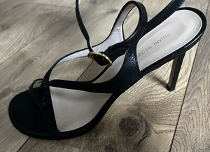 Scarpe Stuart Weitzman Made in Spain in pelle nera aperto davanti/tacco tacco 9,5 $450 - Foto 1 di 4