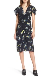 SALE NWT $399 LEWIT FLORAL Print 100% Silk V-NECK Dress LW369734MI SZ 2 - Picture 1 of 8