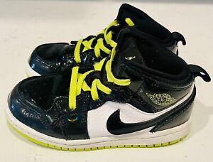 Nike Jordan 1 Mid SE Black/Cyber-Mystic Green TD Toddler Size 9C BQ6933 003