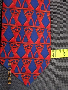 Lanvin Blue Tie With Red Accents 58" Long 3.75" Wide - Picture 1 of 3
