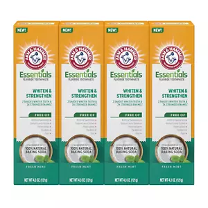 ARM & HAMMER Essentials Whiten & Strengthen Fluoride Toothpaste-4 Pack of 4.3Oz - Picture 1 of 12