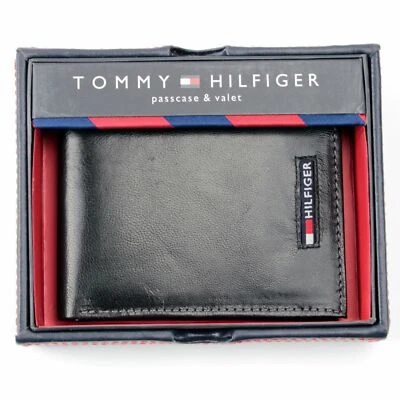 NUEVA CARTERA HOMBRE TOMMY HILFIGER DE CUERO NEGRO DOBLE PLIEGUE CON CAJA Foto 1 de 4