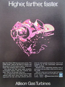 7/1976 PUB ALLISON GAS TURBINE GM DETROIT DIESEL 250 C20B HELICOPTER ORIGINAL AD - Foto 1 di 1