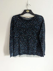 Woolovers Size S Blue Leopard Print Jumper Long Sleeve Knit Cotton Wool Blend - Picture 1 of 7
