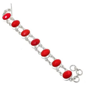 Italienische Rote Koralle Edelstein Handarbeit 925 Sterlingsilber Armband - Bild 1 von 1