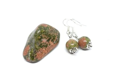 Unakite Genuine Stone & Handmade Earrings Set Crystal Healing - Image 1 of 4