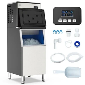 350LBS/24H Commercial Ice Maker Cube Machine Undercounter 200LBS Storage Bin - Picture 1 of 10