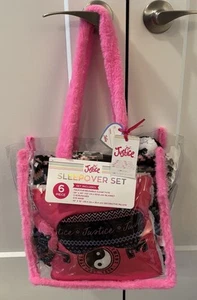 Justice Sleepover Set Faux Fur Tote Blanket Scrunchies Eye Mask Pillow Pink NWT - Picture 1 of 6