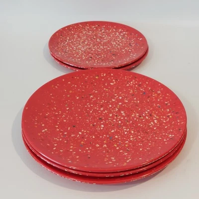 Juego de 5 platos de cena Zak Designs confeti rojo terrazo melamina 11" y 9"  Foto 1 de 4
