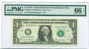 2013 $1 FRB Kansas City Bank Note 66 EPQ PMG - Picture 1 of 4