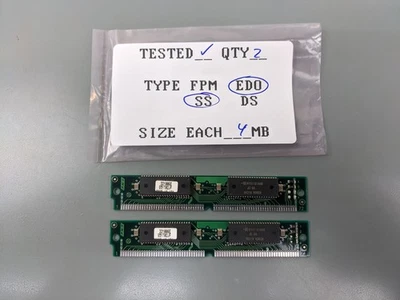 (2) PNY 4MB EDO SIMMs, 72-pin RAM Memory Sticks (8MB Total) 321006E S51T02JF - Image 1 of 3