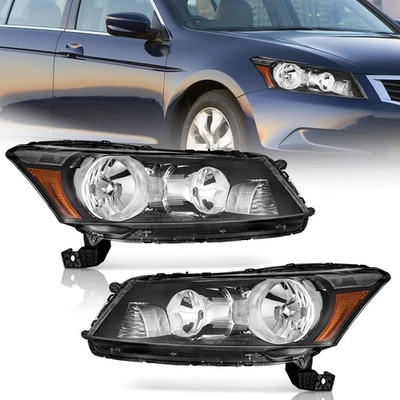 Pair Headlights Assembly For 2008-2012 Honda Accord Sedan 4-Door Amber Corner Foto 1 de 4