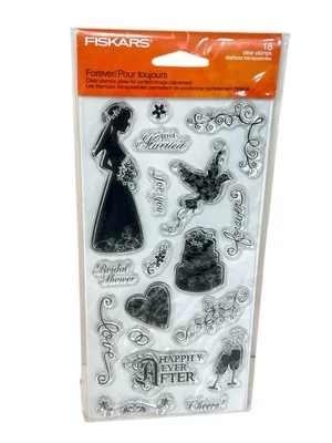 Juego de 18 sellos transparentes Fiskars - Forever 01-005532 tema de boda sellado Foto 1 de 2