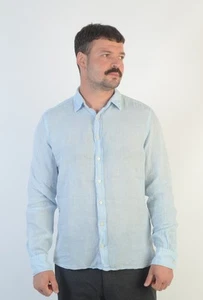 Hackett London Men's Light Blue Linen Long Sleeve Shirt Size M Slim - Picture 1 of 10