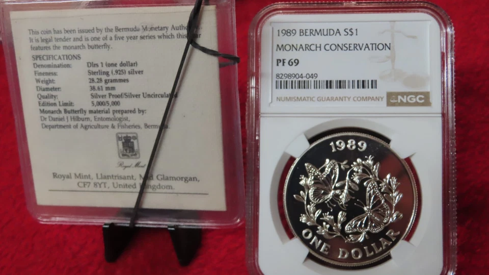 Bermudas 1989 plata 1 dólar conservación monarca NGC PF 69 ULTRA CAMAFEO ESCASO Foto 1 de 4