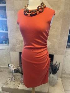Vestido Tejido ST. JOHN COUTURE Acanalado Naranja Rojo Vestido 6 Sexy Adelgazante Etiqueta Negra - Imagen 1 de 11