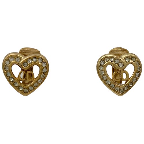 Christian Dior Logo Strass Orecchini Motivo Cuore Orecchini Placcato Oro Gol...