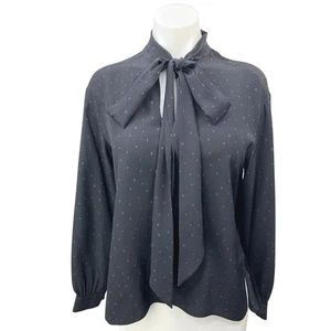 Scanlan Theodore Gray 100% Silk Polka Dots Bow Tie Long Sleeve Blouse Top Size 4 - Picture 1 of 5