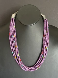 Sterling Silver Multi Strand Stone Purple Pearls Bead Necklace. 24 inch - Picture 1 of 12