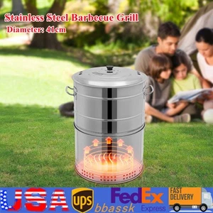 Large Portable Charcoal Grills, Stainless Steel BBQ Grill Barrel, Barbecue Grill - Picture 1 of 15