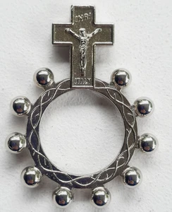 Finger Rosenkranz Ring Silberfarben Hergestellt in Italien INRI Katholisch Gebet Kruzifix EUC - Bild 1 von 4