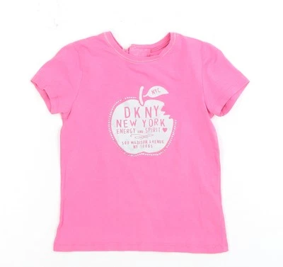 DKNY Girls Pink Graphic Print T-Shirt, Size 4 Years, Logo Accents - Image 1 of 4