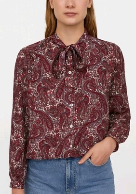 Blusa feminina vintage anos 70 anos 80 com botão frontal estampa de paisley arco buceta - Imagem 1 de 4