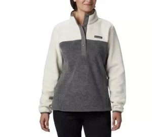 Columbia Benton Springs Jacket Gray Cream Half Snap Fleece Pullover Women's 1X - Picture 1 of 3