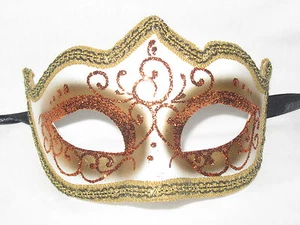 ORANGE GOLD GLITTER VENETIAN MASQUERADE MASK MARDI GRAS CARNIVAL MASKS - Picture 1 of 1