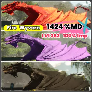 Ark Survival Ascended PVE Lvl 362 Fire Wyvern 1424% MD Adult imp PS/PC/XBOX - Imagen 1 de 10