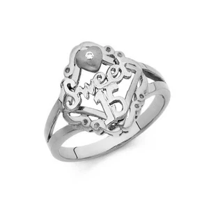 Anillo Corazón "15" Membrillo Dulce Circonita Cúbica Plata de Ley 925 (03) - Talla 8 - Imagen 1 de 2