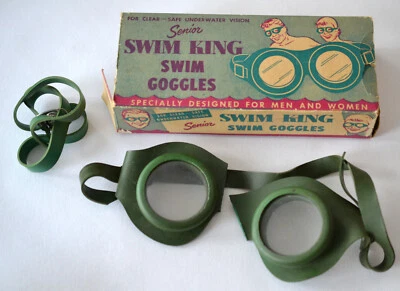 Lunettes anciennes de natation "SWIM KING GOGGLES" + boîte d'origine - Photo 1/4