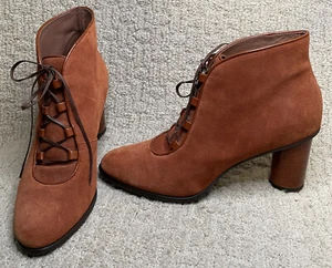 Max Mara Max & Co Rust Suede Boots 40 9.5 10 Round Heels Artisan Lace Up - Picture 1 of 14