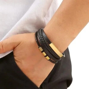 Classic Men's Leather Bracelet New Style Hand-woven Multi-layer Combination Acce - Picture 1 of 9