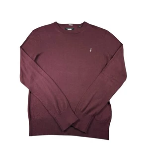 Allsaints Maroon Stretch Wool Blend Ram Logo Mens Lightweight Crewneck M - Picture 1 of 5
