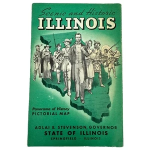 Vintage 1950's Illinois Map - Scenic and Historic Pictorial Travel Brochure - Picture 1 of 6